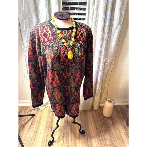 VTG 80s 90s Tapestry-Jumper Sweater Shoulder pads Retro cotton blend Mardi Gras - Picture 3 of 16